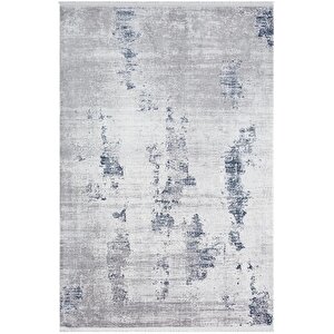 Elegance Eg013a Gri Halı Lacivert Detaylı Modern Viskon Doğal Iplik Bambu Halı Tozu Az Salon Halısı 195x290 cm
