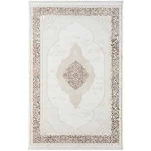 Dark Dk015a Bej Halı Kahverengi Kenar Çerçeveli Göbekli Akrilik Tozuaz Modern Salon Halısı Koridor 195x290 cm