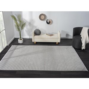 Sümer Sm008g Gri Antrasit Çizgi Desen Halı Dekoratif Modern Tozuyok Antialerjik Salon Halısı Koridor 97x300 cm
