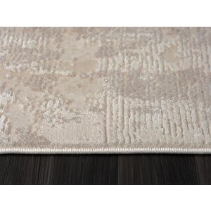 Truva 8356 Oval Krem Halı Bej Detaylı Kalın Akrilik Tozuaz Modern Salon Halısı Yatak Odası Koridor