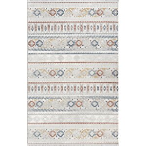 Lotus 8565 Gri Halı Renkli Kilim Desenli Modern Ince Akrilik Tozuaz Salon Halısı Yatak Odası Koridor 80x300 cm