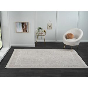 Truva Tv015a Bej Vizon Detaylı Kalın Akrilik Tozuaz Modern Salon Halısı Yatak Odası Halısı Koridor 130x190 cm