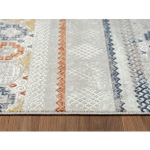 Lotus 8565 Gri Halı Renkli Kilim Desenli Modern Ince Akrilik Tozuaz Salon Halısı Yatak Odası Koridor