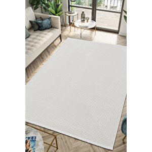 Merit Mr009a Krem Halı Geometrik Detaylı İnce Yumuşak Akrilik Modern Salon Oturma Odası Halısı 150x230 cm