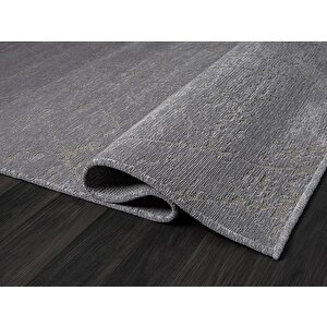Lenda Ld005a Antrasit Kilim Gold Detaylı Ince Antialerjik Kaymaz Taban Makinada Yıkanabilir Halı