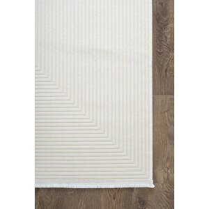 Merit Mr009a Krem Halı Geometrik Detaylı İnce Yumuşak Akrilik Modern Salon Oturma Odası Halısı