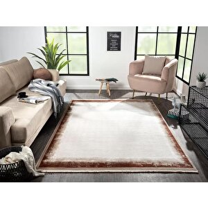 Merit Mr001k Toprak Rengi Halı Kremit Kenar Çerçeveli Ince Yumuşak Akrilik Tozuaz Modern Salon Halı 76x300 cm