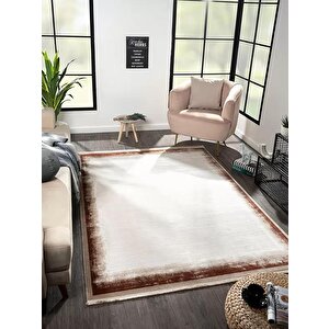 Merit Mr001k Toprak Rengi Halı Kremit Kenar Çerçeveli Ince Yumuşak Akrilik Tozuaz Modern Salon Halı 76x300 cm