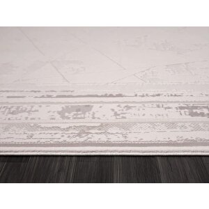Truva Tv013a Bej Halı Geometrik Desen Kenar Çerçeveli Kalın Akrilik Tozuaz Modern Salon Halısı
