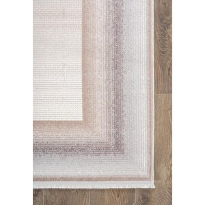 Truva Tv033a Bej Rengi Halı Vizon Bej Geometrik Detaylı Akrilik Yumuşak Salon Oturma Odası Halısı