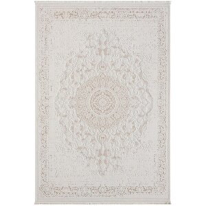 Truva Tv011a Bej Vizon Detaylı Göbekli Kalın Akrilik Tozuaz Modern Salon Halısı Yatak Odası Koridor 156x230 cm