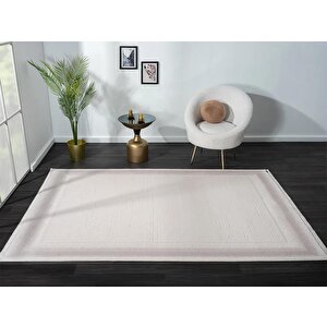 Truva Tv012a Bej Halı Kenar Çerçeveli Kalın Akrilik Tozuaz Modern Salon Halısı Yatak Odası Koridor 130x190 cm