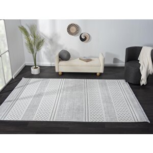 Sümer Sm009a Gri Beyaz Detaylı Halı Iskandinav Desen Dekoratif Modern Tozuyok Antialerjik 195x290 cm