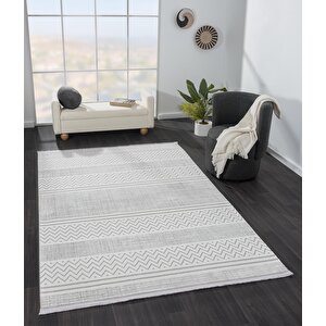 Sümer Sm009a Gri Beyaz Detaylı Halı Iskandinav Desen Dekoratif Modern Tozuyok Antialerjik 78x300 cm