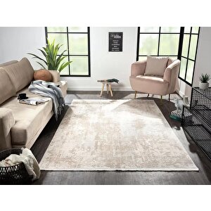 Merit Mr003a Krem Halı Bej Detaylı Ince Yumuşak Akrilik Tozuaz Modern Salon Halısı Yatak Odası 76x150 cm