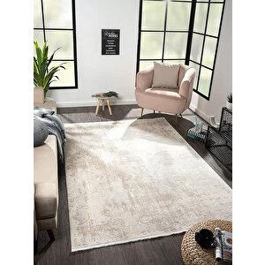 Merit Mr003a Krem Halı Bej Detaylı Ince Yumuşak Akrilik Tozuaz Modern Salon Halısı Yatak Odası 76x150 cm