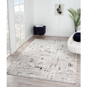 Tokyo Tk005g Gri Halı Antrasit Detaylı Modern Akrilik Halı Kaymaz Taban Tozuaz Salon Halısı Koridor 116x180 cm