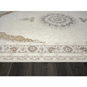 Elegance Eg008a Beyaz Halı Gold Sedef Detaylı Göbekli Modern Viskon Doğal Iplik Bambu Halı Tozu Az