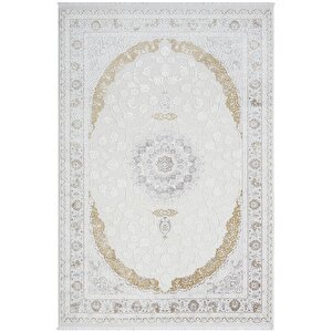 Elegance Eg008a Beyaz Halı Gold Sedef Detaylı Göbekli Modern Viskon Doğal Iplik Bambu Halı Tozu Az 77x150 cm