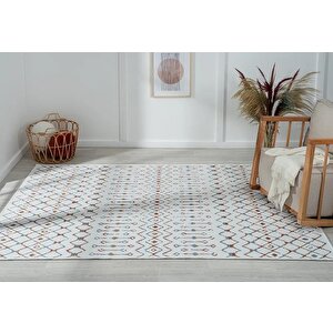 Lenda Ld002a Gri Kilim Renkli Detaylı Ince Antialerjik Kaymaz Taban Makinada Yıkanabilir Salon Halı 200x290 cm