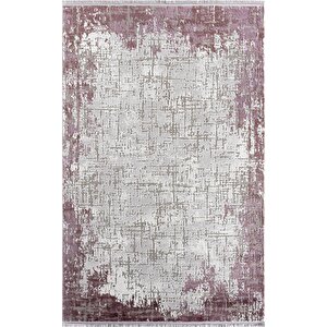 Soft 754 Gri Halı Lila Kenar Çerçeveli Modern Akrilik Tozuaz Salon Halısı Yatak Odası Koridor 80x300 cm