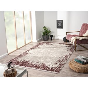 Soft 754 Gri Halı Lila Kenar Çerçeveli Modern Akrilik Tozuaz Salon Halısı Yatak Odası Koridor 80x300 cm