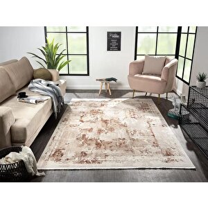 Merit Mr003k Krem Halı Kiremit Detaylı Ince Yumuşak Akrilik Tozuaz Modern Salon Halısı Yatak Odası 152x230 cm