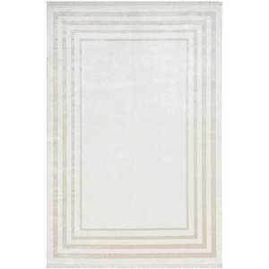 Elegance Eg003a Krem Halı Bej Kenar Çerçeveli Modern Viskon Doğal Iplik Bambu Halı Tozu Az Salon 78x300 cm