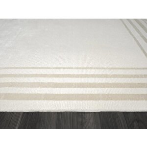 Elegance Eg003a Krem Halı Bej Kenar Çerçeveli Modern Viskon Doğal Iplik Bambu Halı Tozu Az Salon