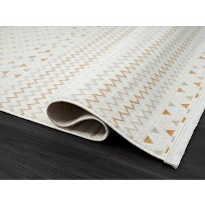 Lotus Plus 08582a Beyaz Halı Bej Kilim Desenli Modern Ince Akrilik Tozuaz Salon Halısı Yatak Odası