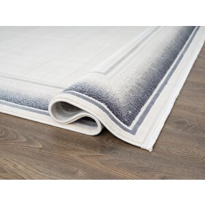 Truva Tv032m Krem Rengi Halı Lacivert Geometrik Detaylı Akrilik Yumuşak Salon Halısı 130x190 cm