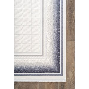 Truva Tv032m Krem Rengi Halı Lacivert Geometrik Detaylı Akrilik Yumuşak Salon Halısı