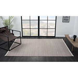 Lenda Ld001a Vizon Bej Kilim Çizgi Detaylı Ince Antialerjik Kaymaz Taban Makinada Yıkanabilir Halı 80x300 cm