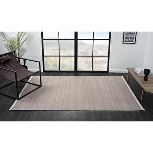 Lenda Ld001a Vizon Bej Kilim Çizgi Detaylı Ince Antialerjik Kaymaz Taban Makinada Yıkanabilir Halı 120x180 cm