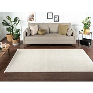 Saltuk 1507 Beyaz Halı Bej Detaylı Modern Akrilik Tozuaz Salon Halısı Yatak Odası Halısı Koridor 200x290 cm