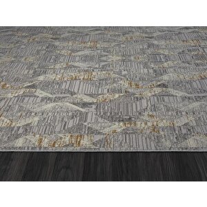 Best 112 Gri Halı Spor Desen Gold Detaylı Ince Parlak Makinada Yıkanabilir Antialerjik Modern