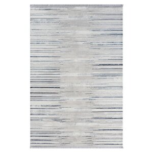 Tokyo Tk002m Gri Halı Lacivert Detaylı Modern Akrilik Kaymaz Taban Tozuaz Salon Halısı Yatak Odası 78x300 cm