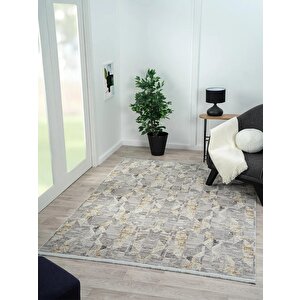 Best 112 Gri Halı Spor Desen Gold Detaylı Ince Parlak Makinada Yıkanabilir Antialerjik Modern 120x180 cm