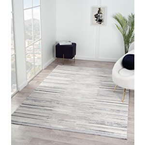 Tokyo Tk002m Gri Halı Lacivert Detaylı Modern Akrilik Kaymaz Taban Tozuaz Salon Halısı Yatak Odası 195x290 cm