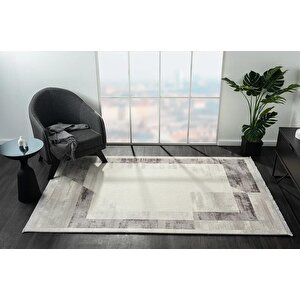 Dark Dk014g Gri Halı Antrasit Geometrik Detaylı Akrilik Tozuaz Modern Salon Halısı Yatak Odası 97x200 cm
