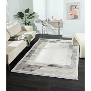 Dark Dk014g Gri Halı Antrasit Geometrik Detaylı Akrilik Tozuaz Modern Salon Halısı Yatak Odası 97x200 cm