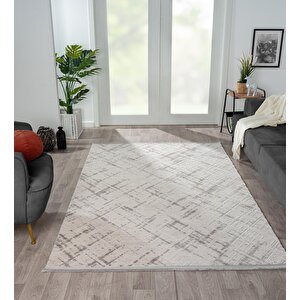 Kaftan Kf004g Gri Halı Kabartma Desenli Akrilik Halı Tozuaz Salon Halısı Yatak Odası Halısı Koridor 116x180 cm