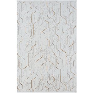 Lotus Plus 08581a Beyaz Halı Bej Abstract Detaylı Modern Ince Akrilik Tozuaz Salon Halısı Koridor 97x200 cm