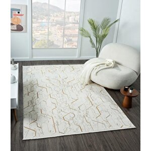 Lotus Plus 08581a Beyaz Halı Bej Abstract Detaylı Modern Ince Akrilik Tozuaz Salon Halısı Koridor 97x300 cm