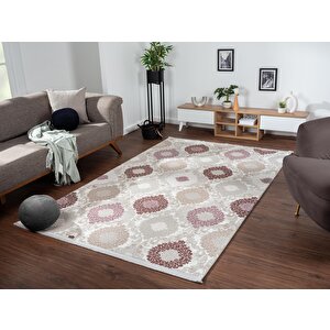 Soft 753 Gri Halı Lila Kahve Çiçek Desenli Modern Klasik Akrilik Tozuaz Salon Halısı Yatak Odası 100x300 cm