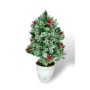 Yapay Çiçek Yılbaşı Çam Ağacı Kokinalı Karlı Kayın Beyaz Saksılı