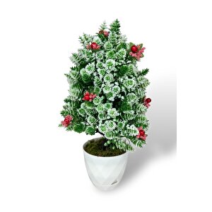 Yapay Çiçek Yılbaşı Çam Ağacı Kokinalı Karlı Kayın Beyaz Saksılı