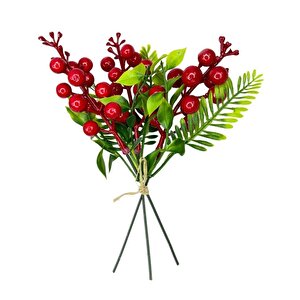 Yapay Çiçek Kokina 3 Dal Lı Demet 20*15cm Yılbaşı Çiçeği Red Berry