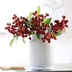Yapay Çiçek Kokina 3 Dal Lı Demet 20*15cm Yılbaşı Çiçeği Red Berry