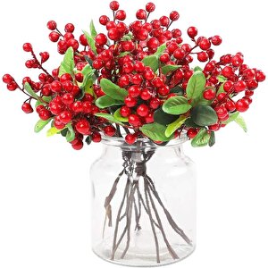 Yapay Çiçek Kokina 3 Dal Lı Demet 20*15cm Yılbaşı Çiçeği Red Berry